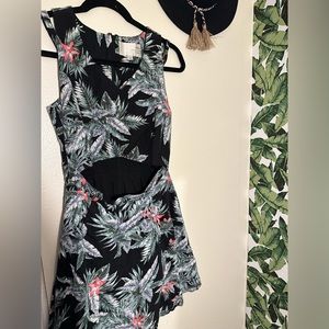 J.O.A. Tropical Leaf Print Cutout Dress